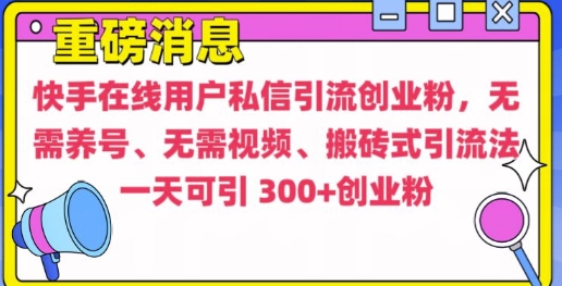 快手最新引流创业粉方法，无需养号、无需视频、搬砖式引流法【揭秘】-精品资源站