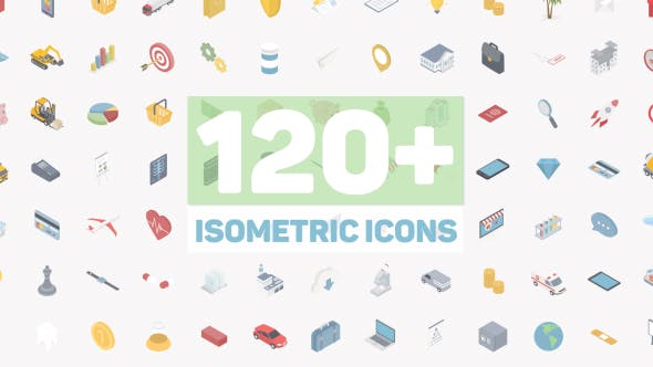 AE模板-120个二维扁平化商务生活交通建筑网络等距图标动画 Isometric Icons-精品资源站