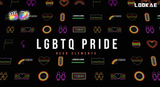 FCPX插件-16组霓虹发光图形元素动画 LGBTQ Pride Neon Elements-精品资源站