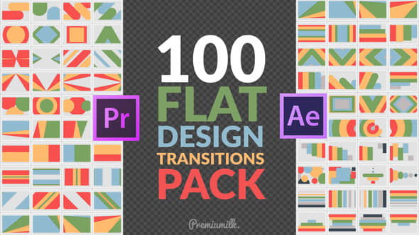 AE+Pr模板预设：100个动态图形转场MG动画 Flat Design Transitions Pack-精品资源站