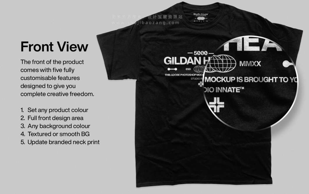 PS样机 时尚潮牌短袖T恤平铺服装印花图案设计贴图 5000 Gildan Heavy – T-Shirt Mockup