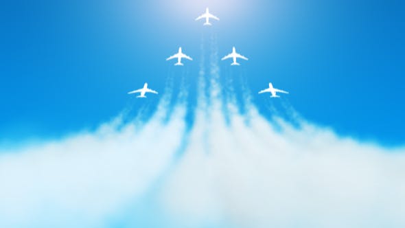 AE模板-空中多架飞机喷雾拖尾LOGO展示片头Fly Away Ident-精品资源站