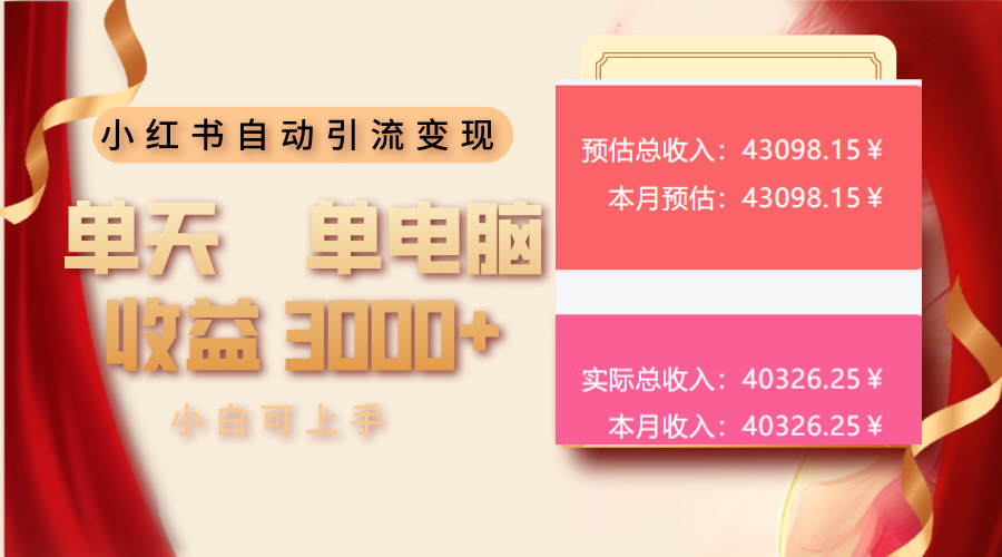小红书自动引流变现 单天单电脑收益3000+  小白可上手-精品资源站
