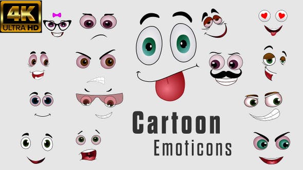 4K视频素材-29个可爱卡通综艺贴图面部表情动画循环素材 Cartoon Emoticons 有透明通道-精品资源站