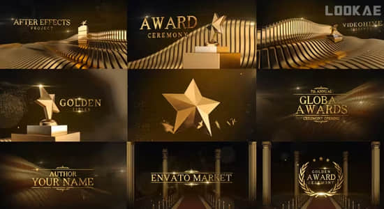 AE模板-金色五角星粒子颁奖典礼文字标题开场片头 Awards Ceremony Golden Titles-精品资源站