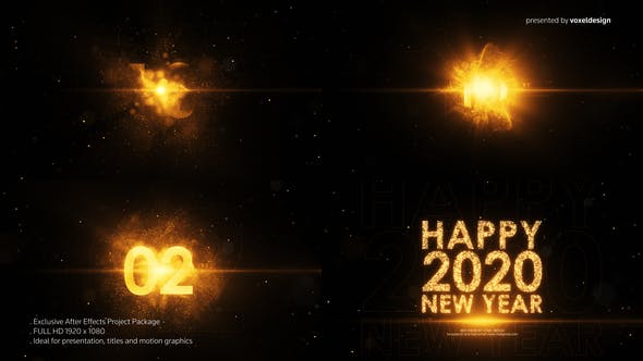 AE模板-2020新年快乐10秒倒计时绚丽粒子开场片头 Happy New Year Countdown-精品资源站
