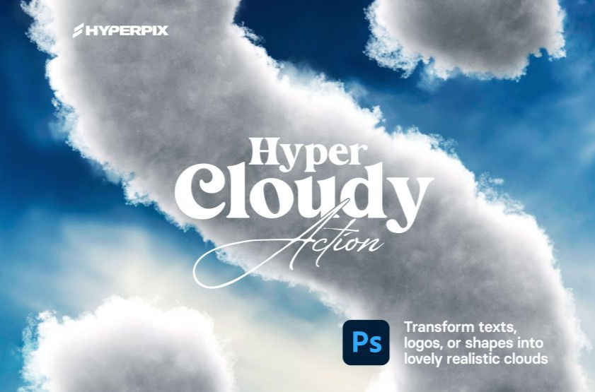 真实逼真云层云彩云朵天空质感3D立体字体PS特效动作Hyper Cloudy – Realistic Cloud Effect for Texts and Logos-精品资源站