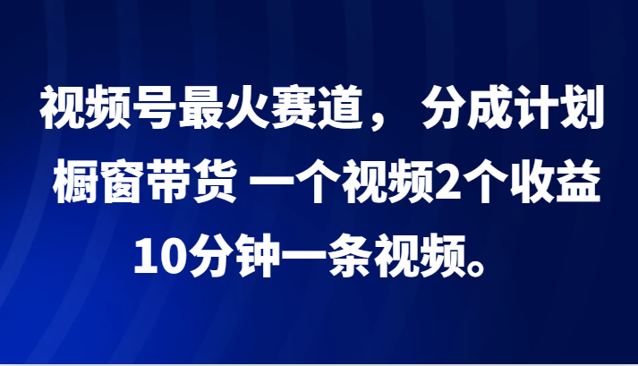 视频号最火赛道， 分成计划， 橱窗带货，一个视频2个收益，10分钟一条视频。-精品资源站