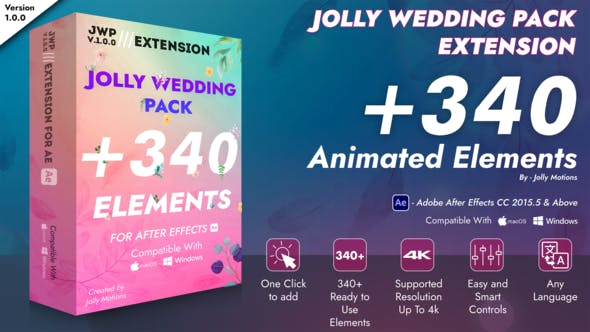 AE脚本-340个浪漫爱情婚礼小清新标题图形元素动画 Jolly Wedding Pack-精品资源站