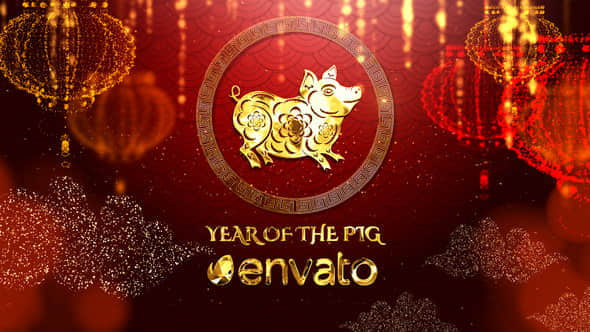 AE模板-金色粒子2019中国新春猪年文字标题片头 Chinese New Year-精品资源站