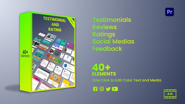 AE/PR模板-40种社交媒体推荐评级弹窗简介动画 Testimonial and Rating Pack-精品资源站