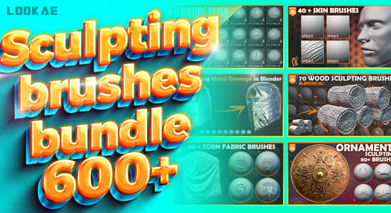 600组雕刻笔刷Blender预设 600+Blender Sculpting Brushes-精品资源站