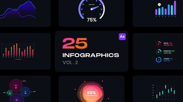 AE模板-第二季 25个彩色精美信息数据图表动画 Infographics Vol.2-精品资源站