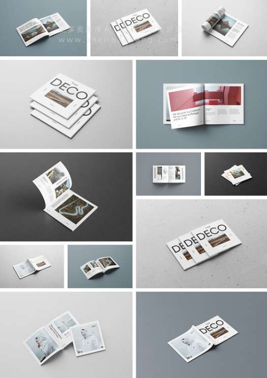 PS样机 52款书本杂志图书手册装订效果展示PS模型样机 Magazine Mockups – 52 Scenes