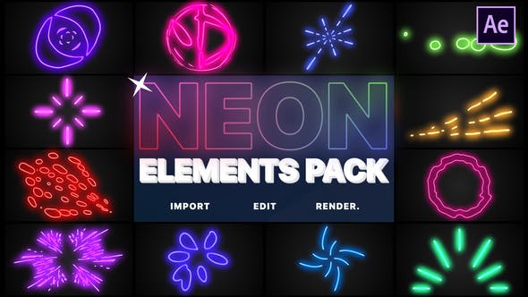 AE模板-炫酷霓虹发光多彩线条MG动画元素 Neon Elements-精品资源站