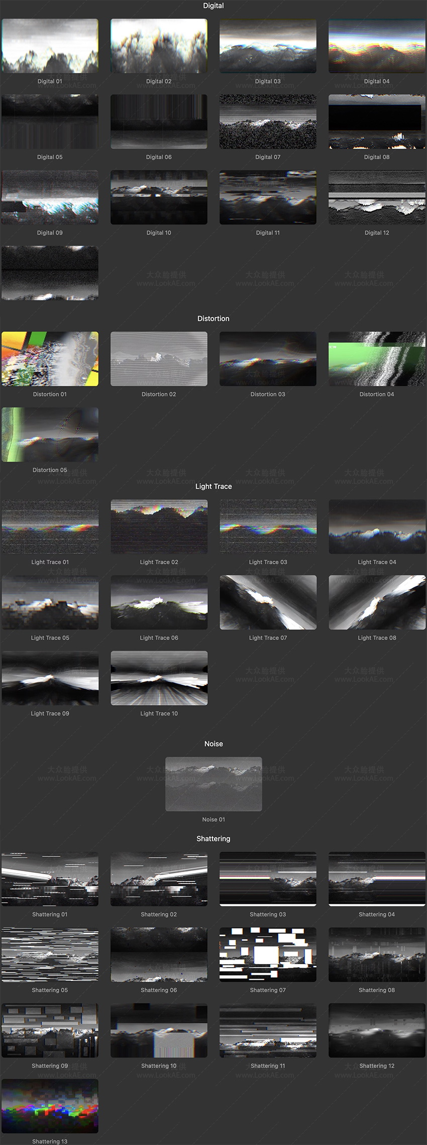 FCPX插件-42个数字故障干扰失真损坏视频转场预设 Glitch Transitions-LookAE.com FCPX插件-42个数字故障干扰失真损坏视频转场预设 Glitch Transitions
