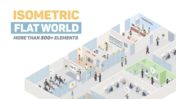 AE模板-500种三维扁平化等距人物场景元素MG动画 Isometric Flat World-精品资源站