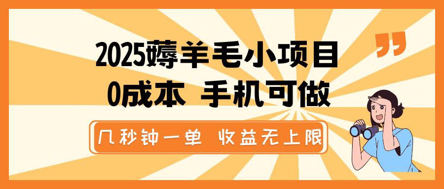 2025薅羊毛小项目，0成本 手机可做，几秒钟一单，收益无上限-精品资源站