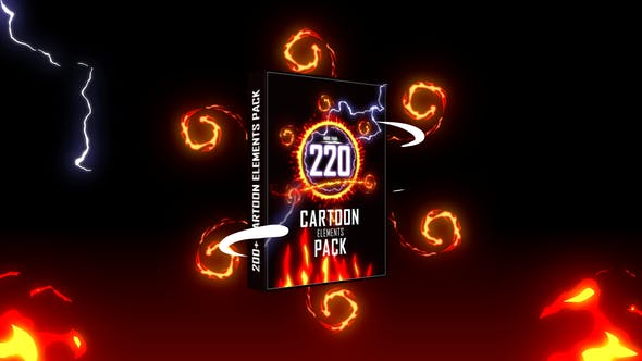AE模板-220个二维卡通手绘能量电流火焰烟雾线条液体MG动画元素 Cartoon Elements Pack-精品资源站