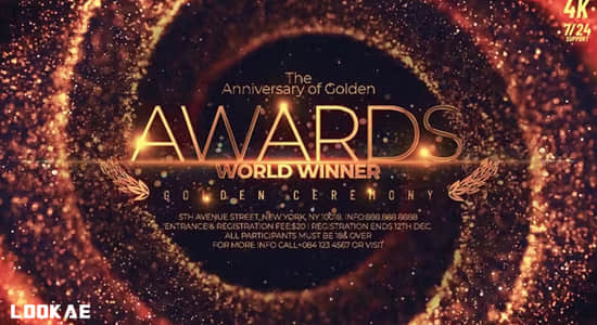 AE模板-金色华丽粒子背景图文介绍颁奖典礼包装开场片头 Awards Show-精品资源站