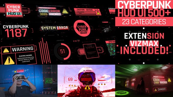 AE脚本-500个HUD科技感赛博朋克UI界面元素动画预设 Cyberpunk HUD UI 500+-精品资源站