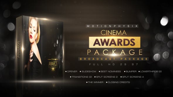 AE模板-闪耀粒子影视颁奖典礼栏目包装开场片头 Cinema Awards Package-精品资源站
