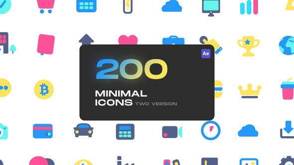 AE脚本-200个迷你可爱彩色实用图标动画 Cute Minimal Icons-精品资源站