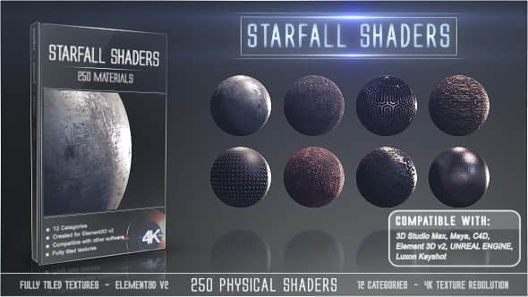 E3D预设：250种金属布料玻璃土石塑料纹理 Element 3D材质贴图 Starfall Shaders Win/Mac-精品资源站