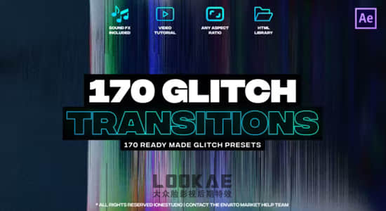 AE模板-170种数字故障干扰毛刺损坏VHS转场预设 Glitch Transitions-精品资源站
