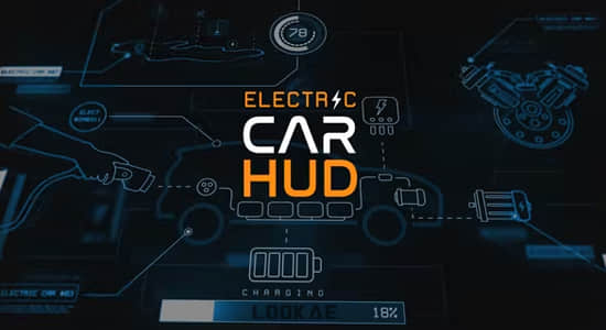 AE模板-200种未来数字科技感电动汽车UI界面图形动画 Electric Car HUD-精品资源站