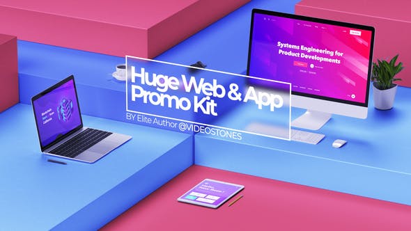 AE模板-三维手机平板电脑场景网站APP应用宣传介绍片头 Huge Web Promo-精品资源站