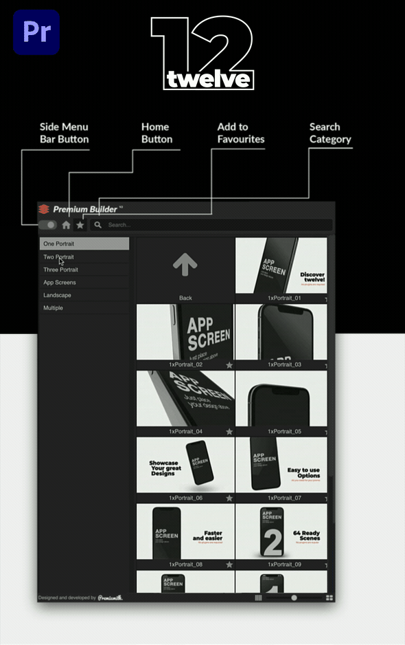 PR脚本-64个三维手机APP应用宣传介绍展示片头动画 Twelve App Promo for Premiere Pro