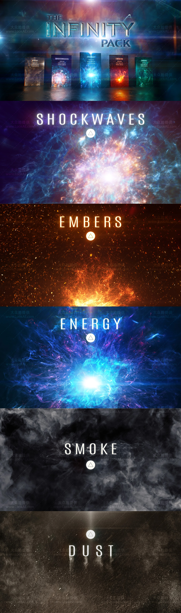 4K视频素材-431个科幻魔法能量冲击波星火粒子粉尘烟雾特效合成动画素材 Infinity VFX