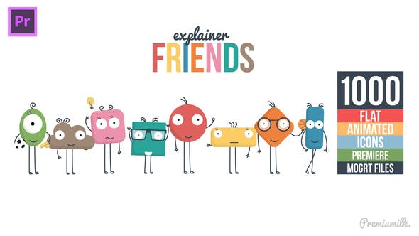 Premiere预设-1000个可爱卡通小人解说场景图标MG动画PR预设 Explainer Friends-精品资源站