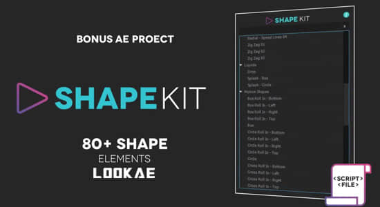 AE脚本-80种二维卡通圆圈线条爆炸过渡液体MG动画 Shape Kit Script-精品资源站