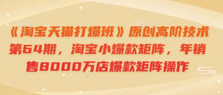 《淘宝天猫打爆班》原创高阶技术第64期，淘宝小爆款矩阵，年销售8000万店爆款矩阵操作-精品资源站