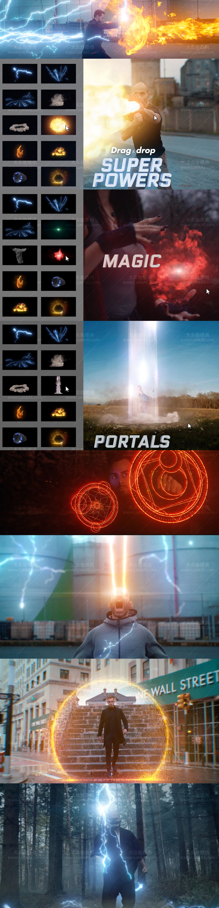 4K视频素材-242个超级英雄魔法能量电流雷电火焰传送门电影特效合成动画