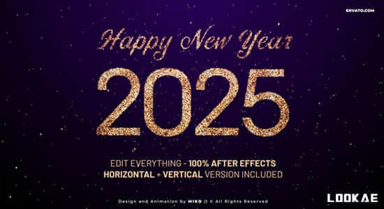 AE模板-数字倒计时粒子消散2025新年开场片头+原版无水印音乐-精品资源站