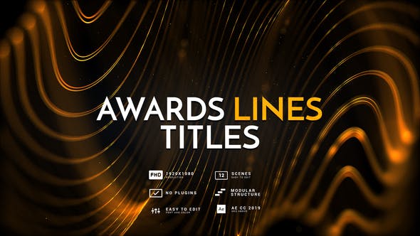 AE模板-金色抽象粒子线条背景颁奖典礼开场文字标题片头 Awards Lines Titles-精品资源站