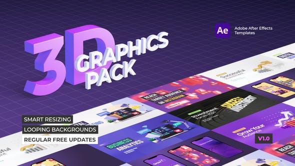 AE模板-三维立体信息图表场景展示动画 3D Graphics Pack-精品资源站