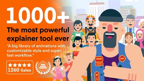 AE脚本预设-1000个二维卡通人物角色动作解说场景MG动画包 Explainer Video Toolkit 4.3-精品资源站