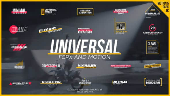 FCPX插件-30种现代时尚文字标题排版设计动画 Universal Titles-精品资源站
