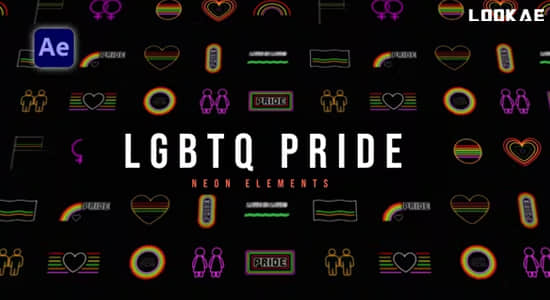 AE模板-霓虹发光图形元素动画 LGBTQ Pride Neon Elements-精品资源站