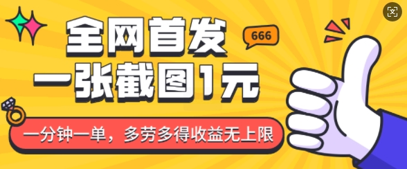 全网首发，一张截图1块钱，一分钟一单，多劳多得，收益无上限-精品资源站