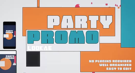 AE模板-扁平化时尚彩色图形派对活动开场宣传动画 Party Promo + 原版音乐-精品资源站
