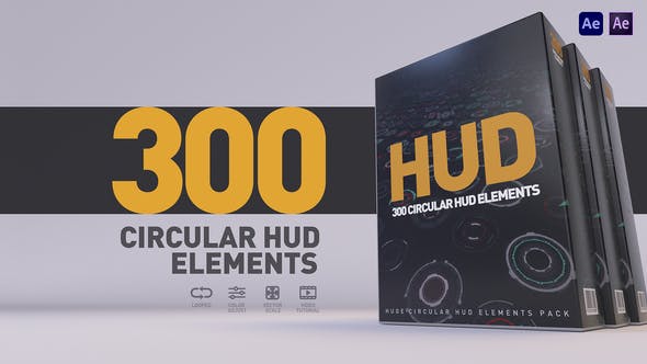 AE模板-300个科技感圆形HUD信息数据图UI界面循环动画元素-精品资源站