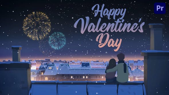 AE/PR模板-浪漫情人节二维场景卡通人物动画片头Happy Valentine’s Day Card Animation-精品资源站