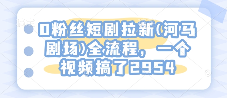 0粉丝短剧拉新(河马剧场)全流程，一个视频搞了2954-精品资源站