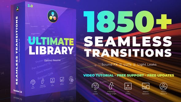 达芬奇模板-1850个转场过渡LUTS调色音效视频素材预设包 Seamless Transitions for DaVinci Resolve-精品资源站