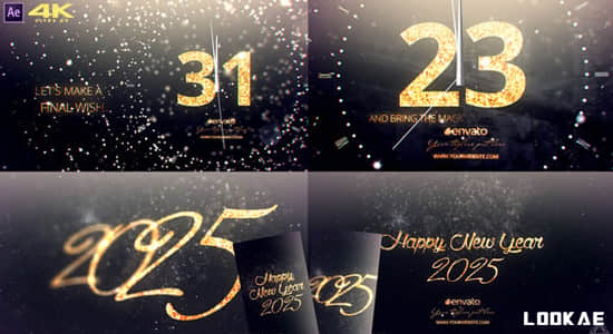 AE模板-数字时钟2025新年快乐60秒倒计时开场片头 New Year Midnight Gold Countdown-精品资源站